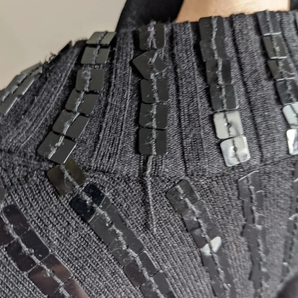 VINTAGE Black Mock Neck Square Line Sequin Sweater S